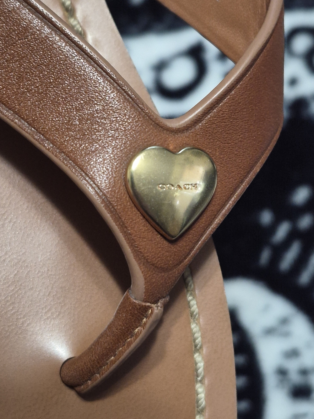 COACH Women’s Brown Leather Heart-Embellished Sandals